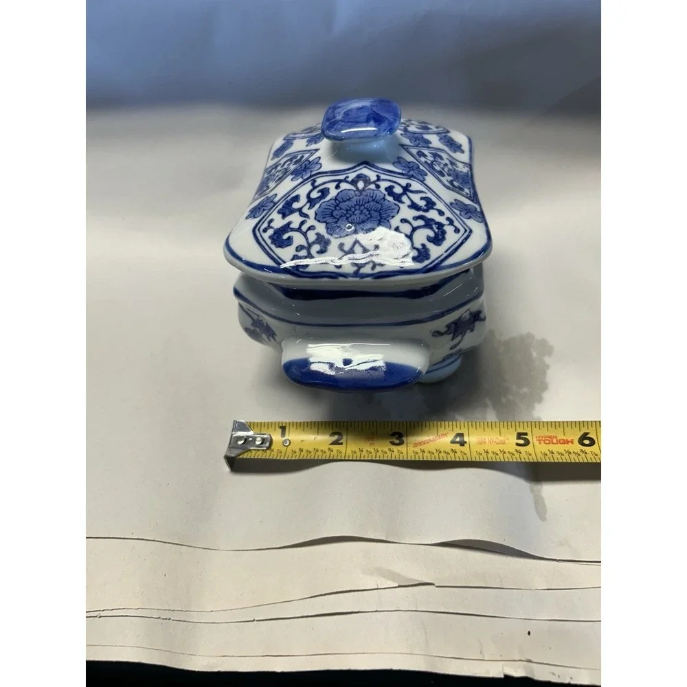 Vintage Blue & White Chinese Bowl with Lid, Hallmarked